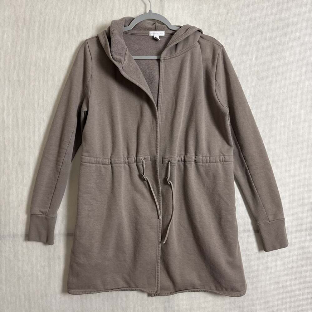 Beyond Yoga Women's Small Brown Cotton Fleece lined Drawstring Open Front Jacket